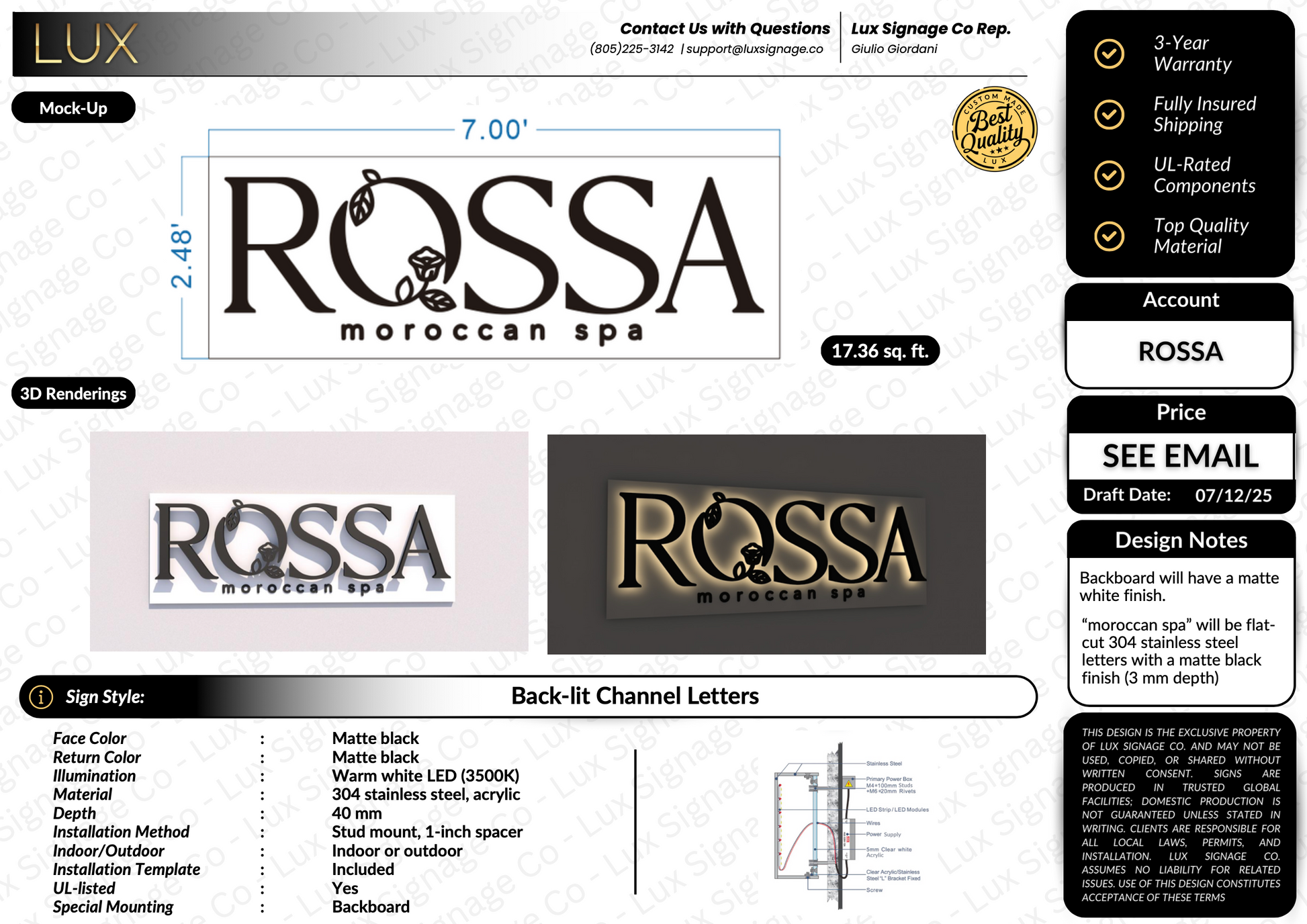 Custom Business Sign for Rossa