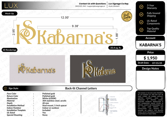Custom Business Sign for Kabarna's (50% Deposit)