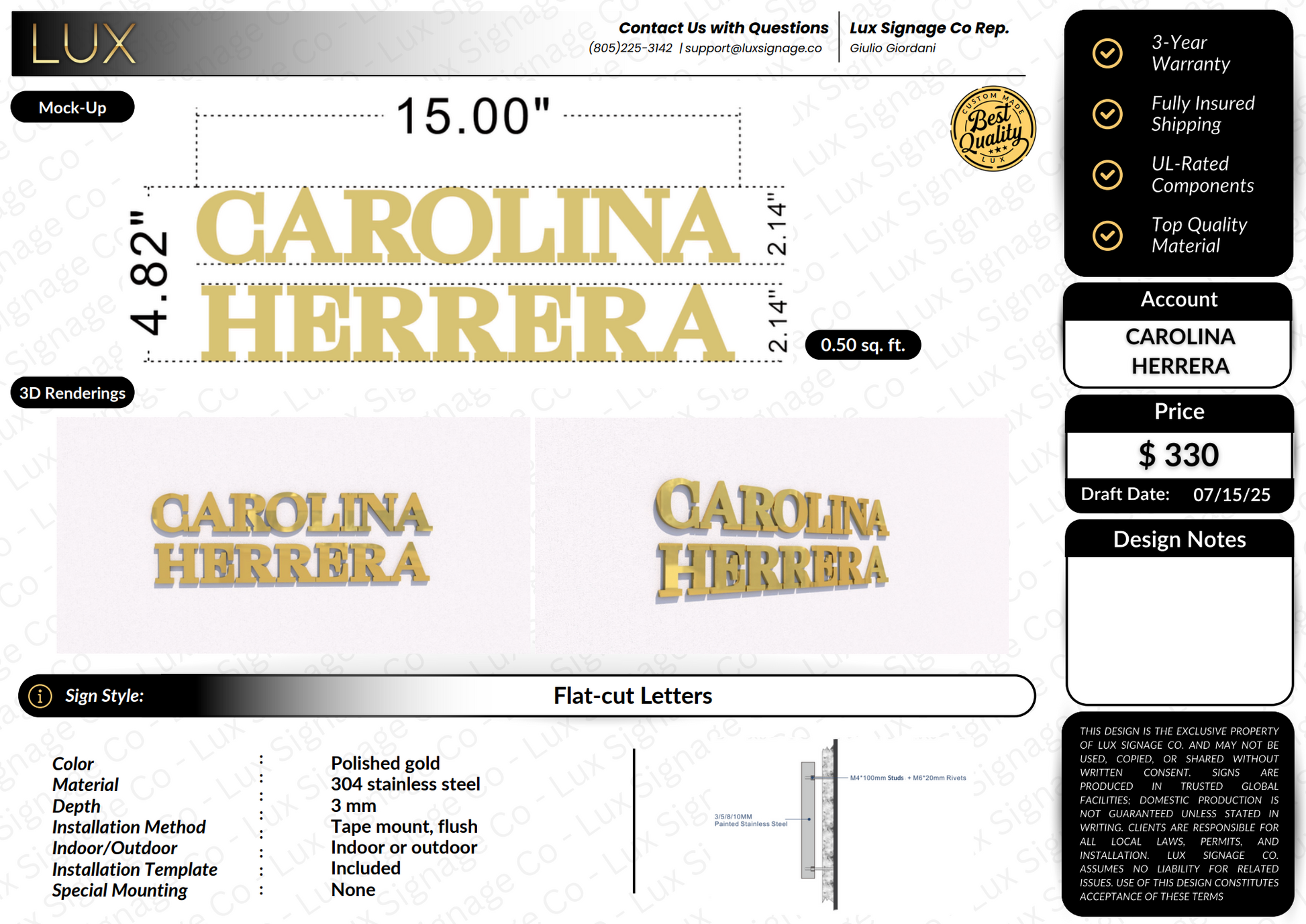 Custom Business Sign for Carolina Herrera