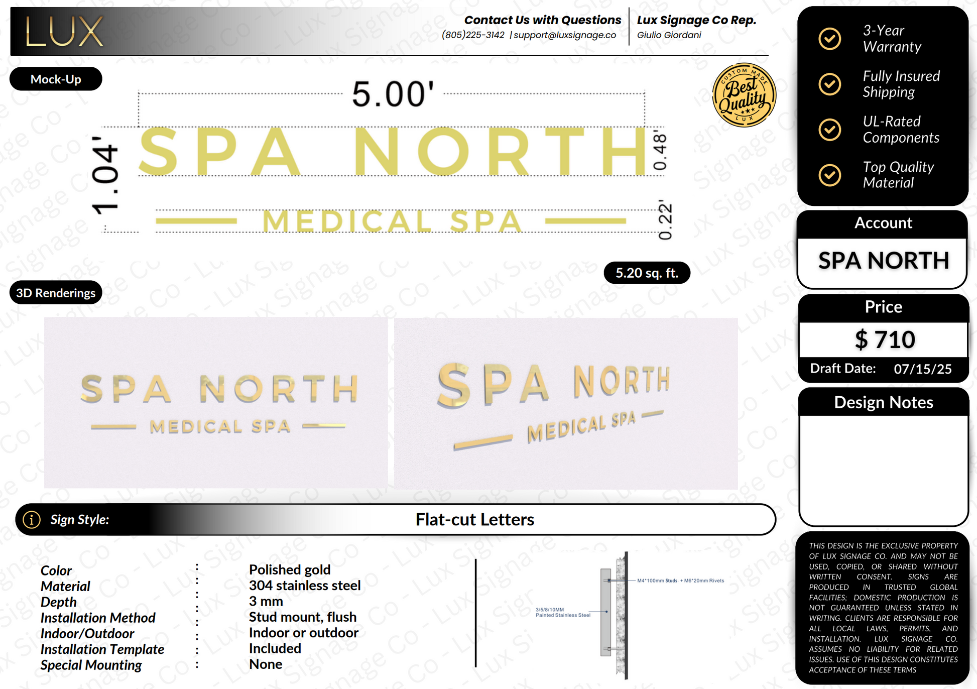 Custom Business Sign for Spa North