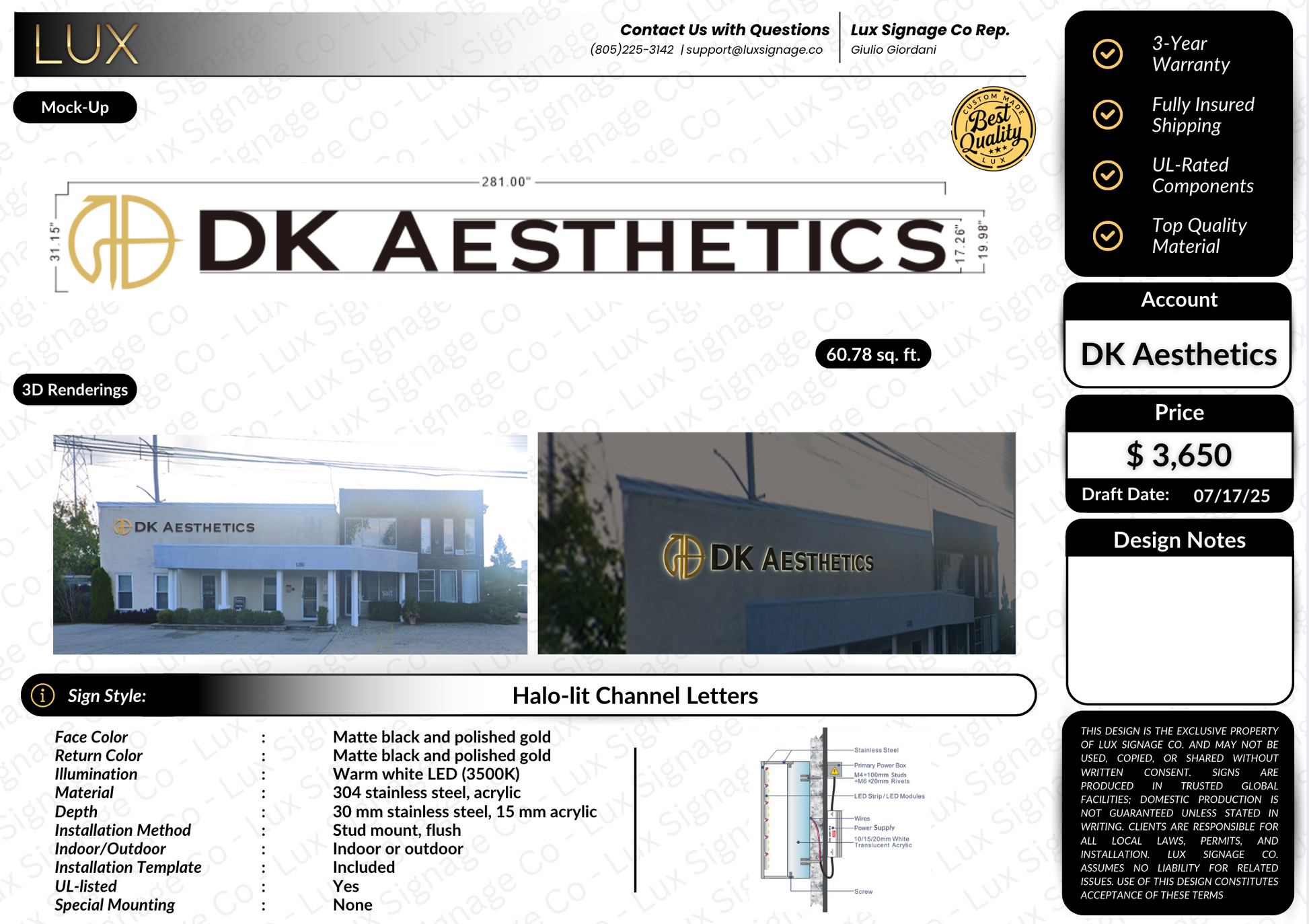 Custom Business Sign for DK Aesthetics - 50% Deposit