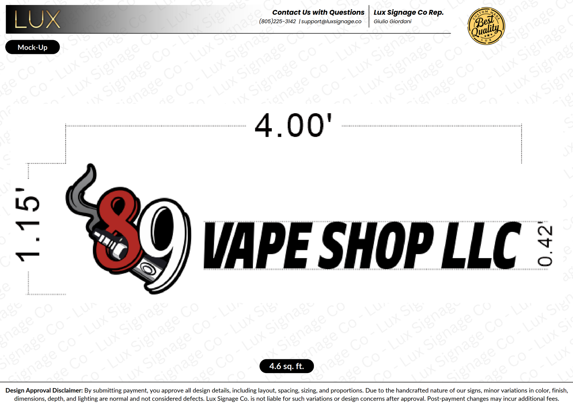 Custom Business Sign for 89 Vape Shop LLC