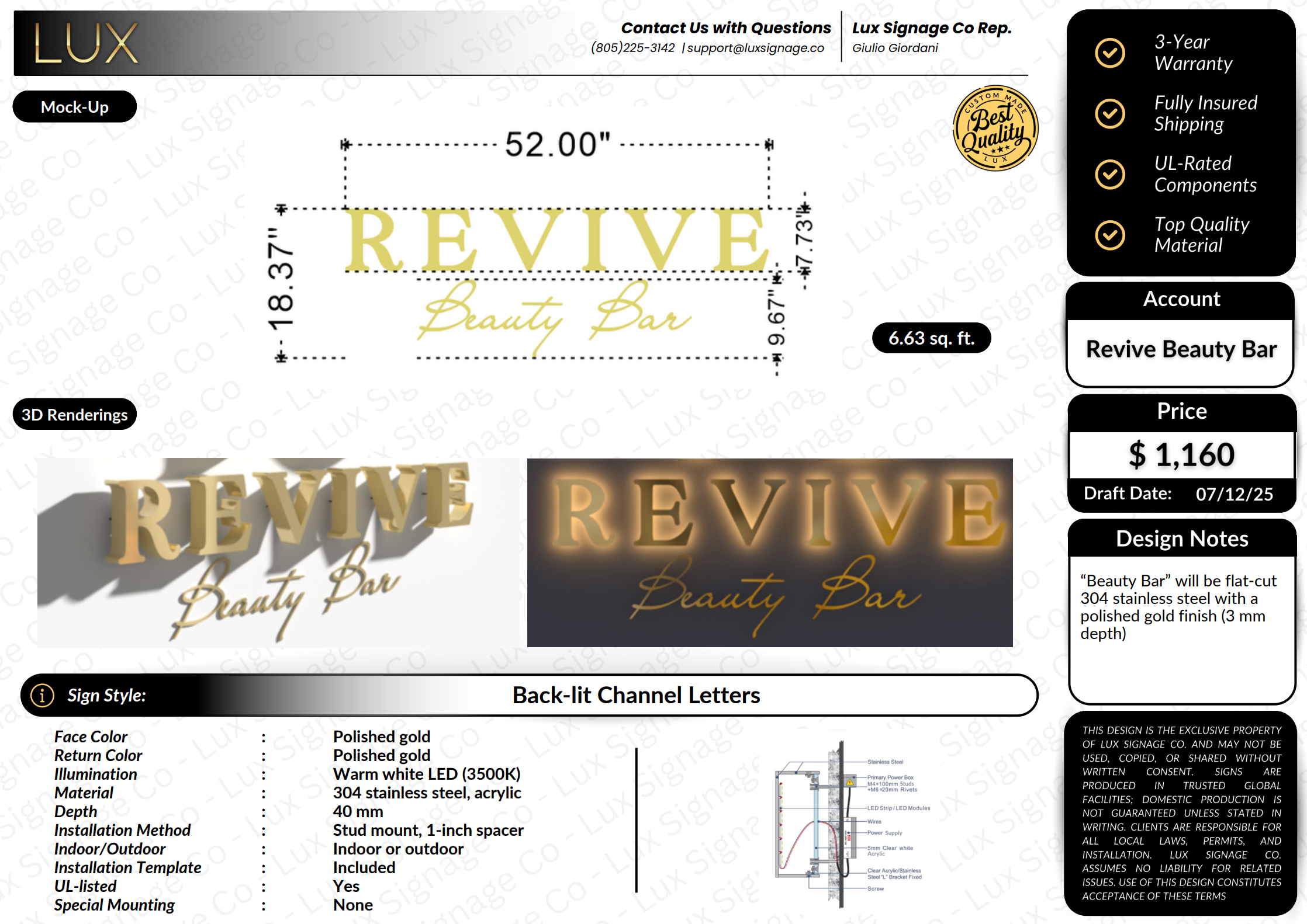 Custom Business Sign for Revive Beauty Bar – Lux Signage Co