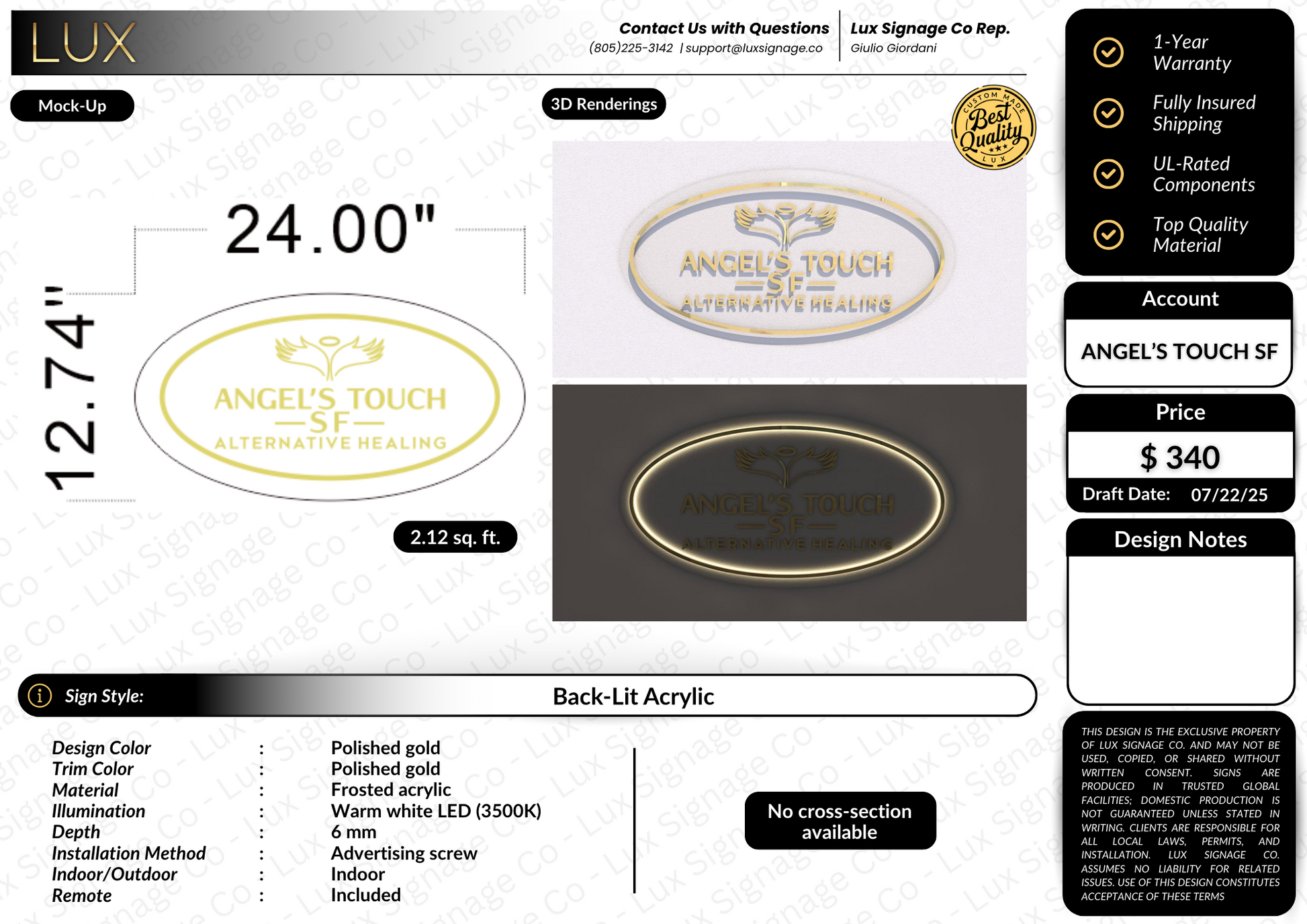 Custom Sign for Angel's Touch SF