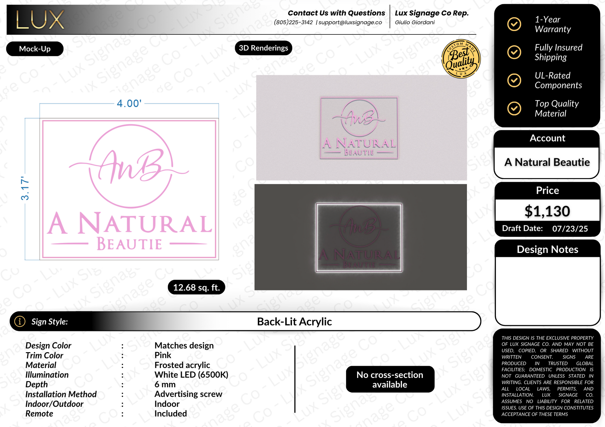 Custom Business Sign for A Natural Beautie