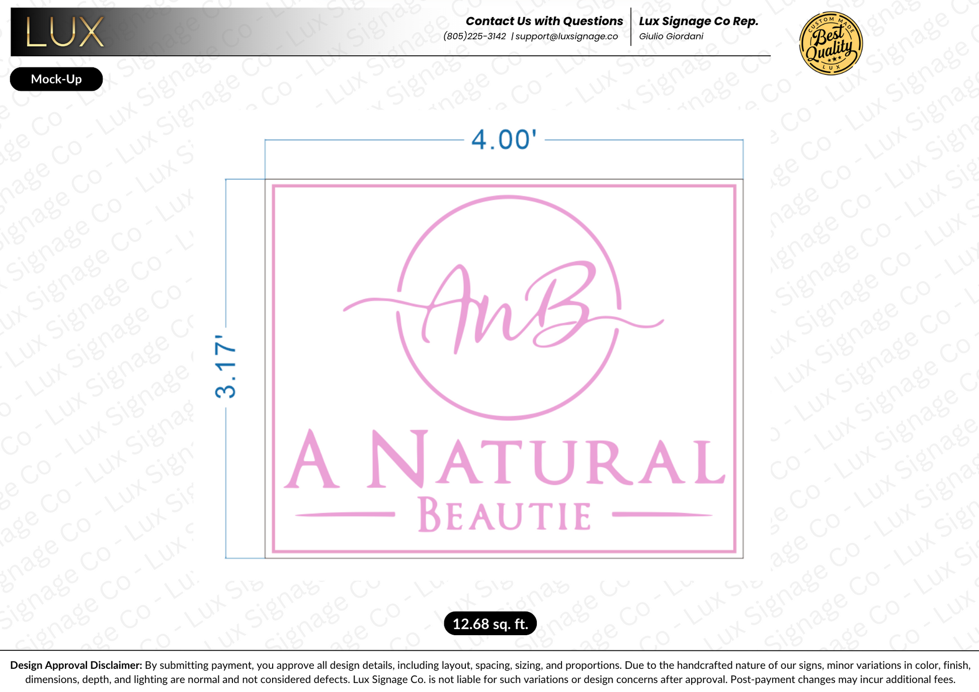 Custom Business Sign for A Natural Beautie
