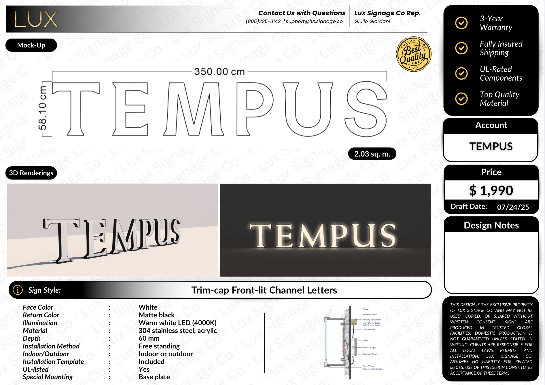 Custom Business Sign for Tempus