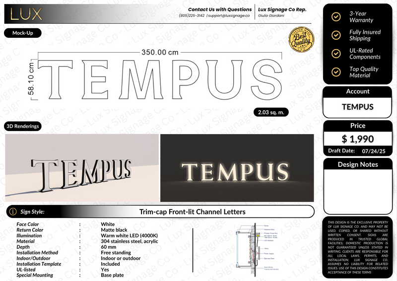 Custom Business Sign for Tempus