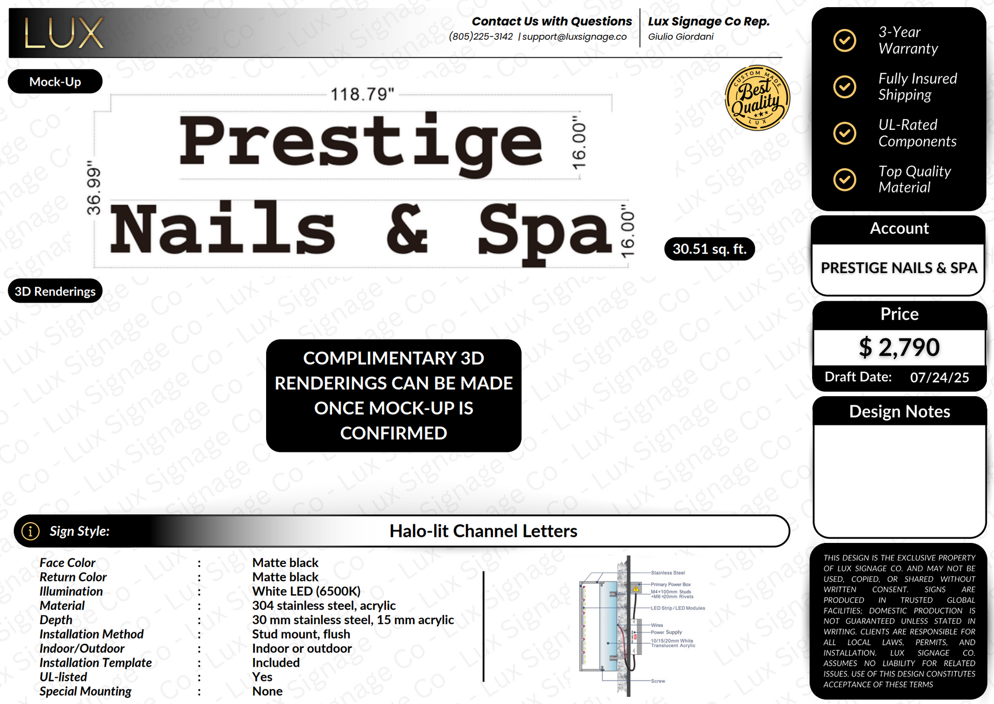 Custom Business Sign for Prestige Nails & Spa