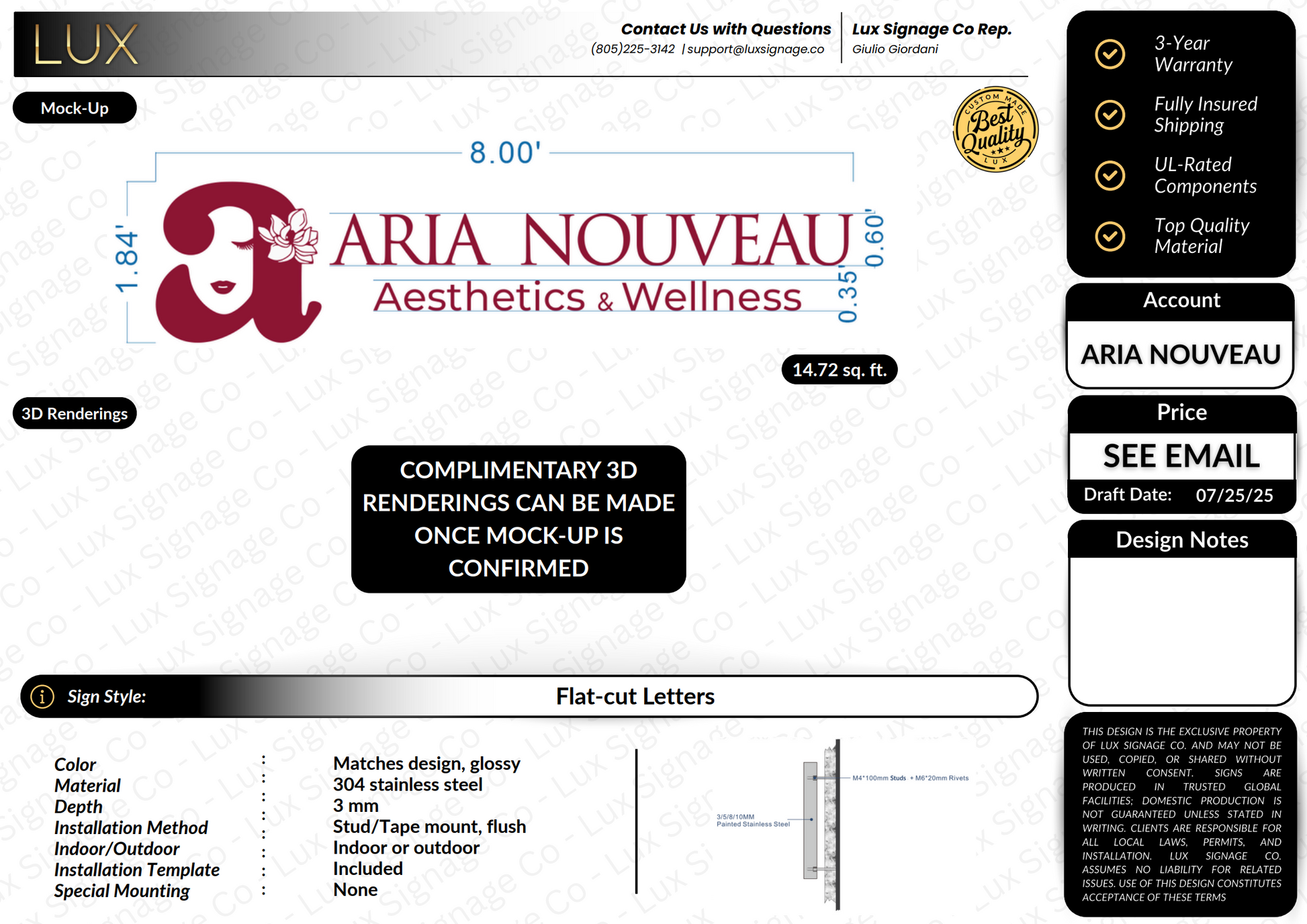 Custom Business Sign for Aria Nouveau