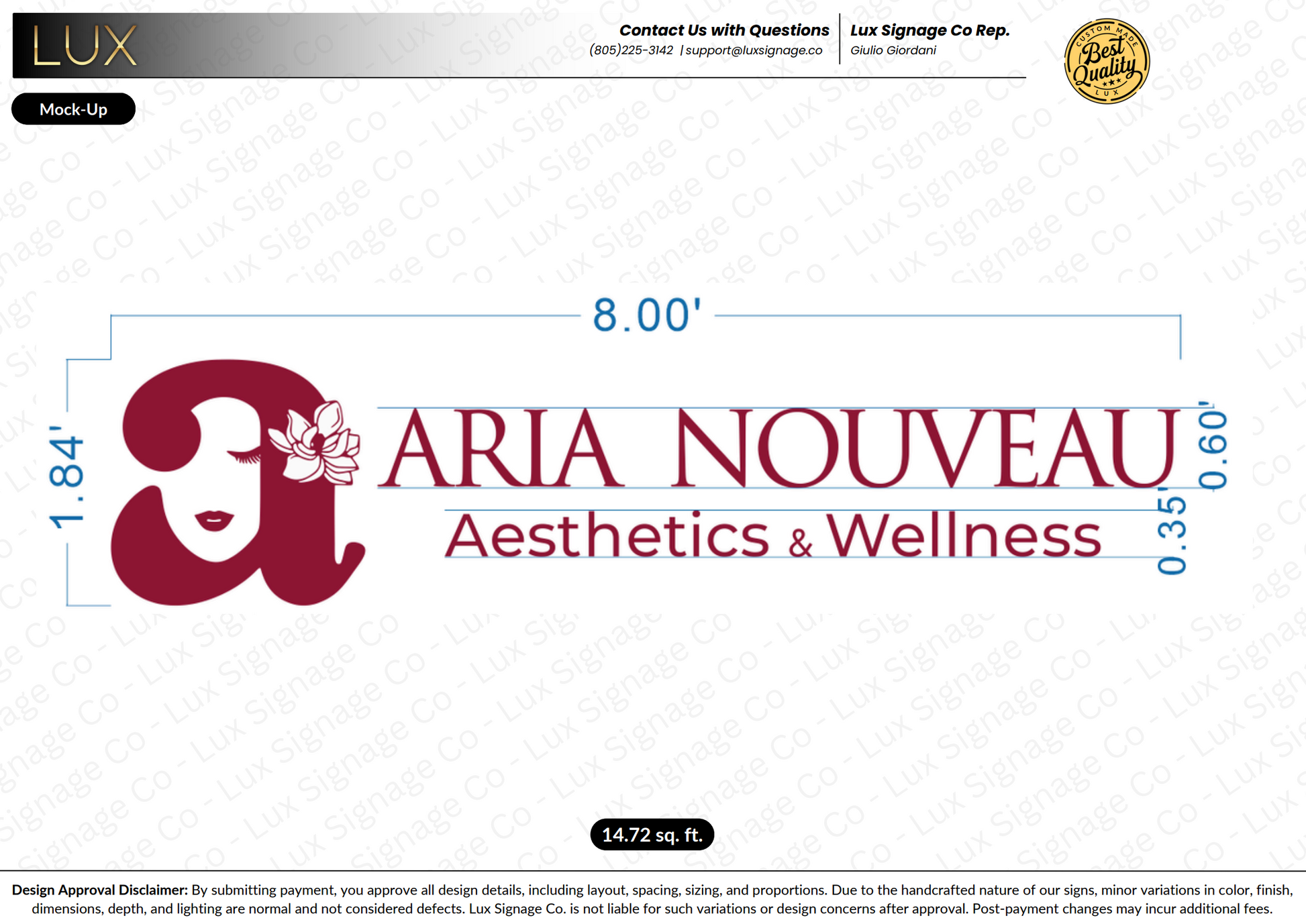 Custom Business Sign for Aria Nouveau