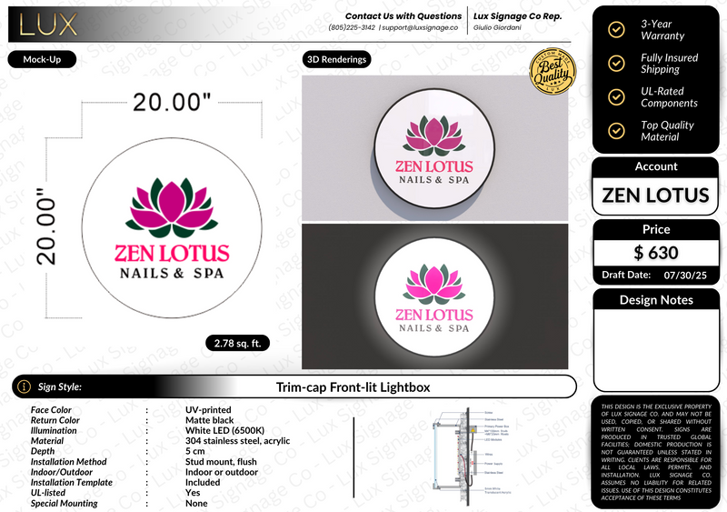Custom Business Sign for Zen Lotus