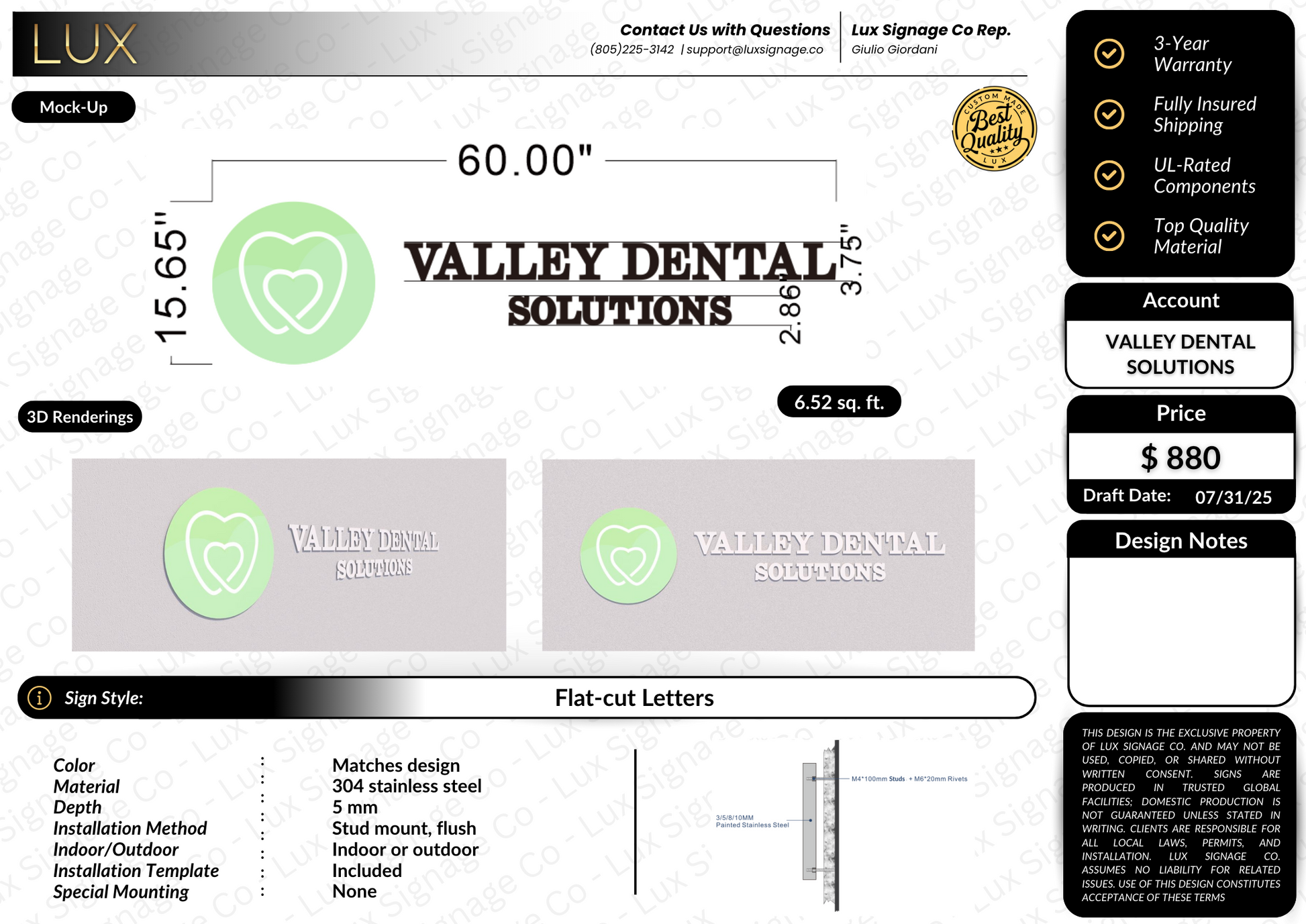 Custom Business Sign for Valley Dental Solutions