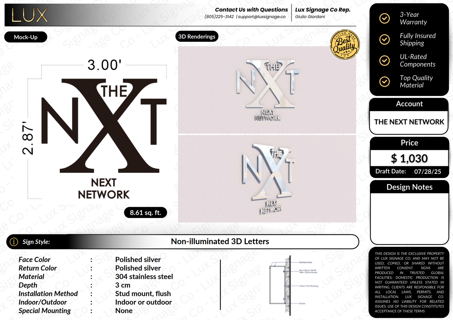 Custom Business Sign for The Next Network