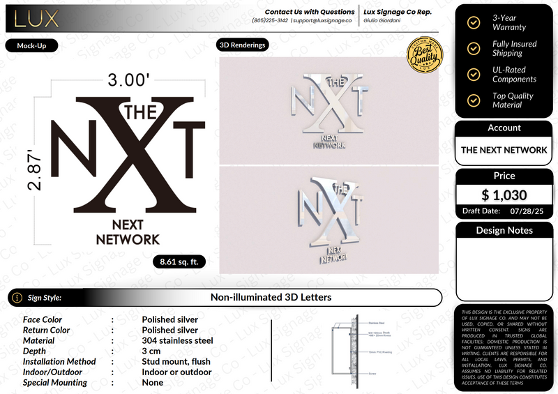Custom Business Sign for The Next Network