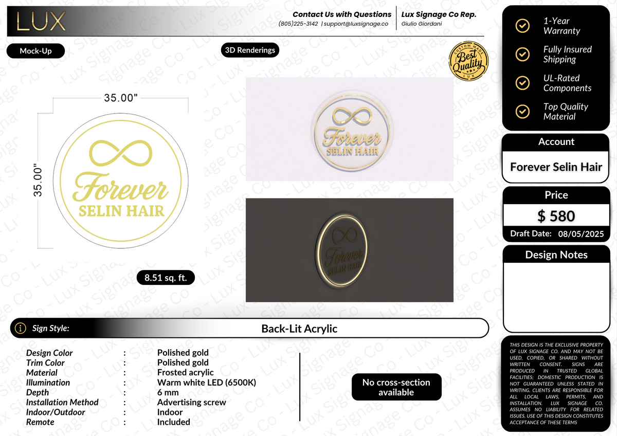 Custom Business Sign for Forever Selin Hair