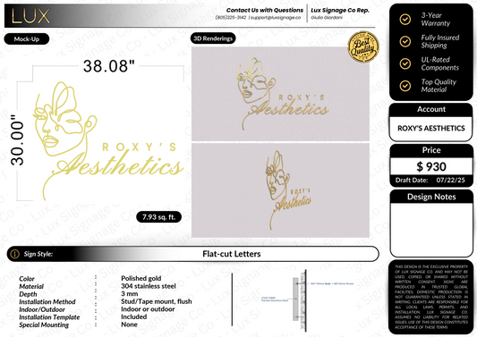 Custom Business Sign for Roxy's Aesthetics
