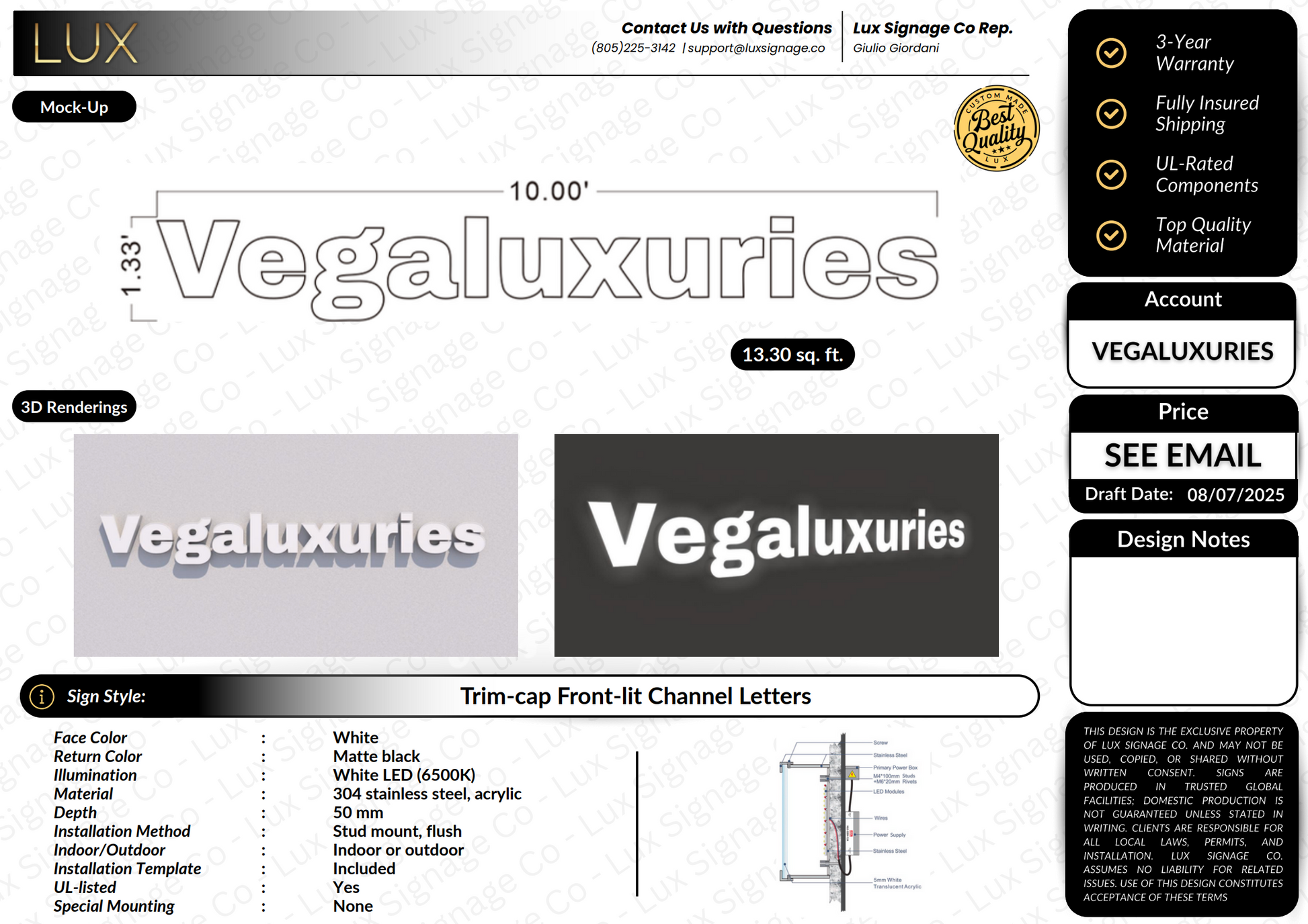Custom Business Sign for Vegaluxuries