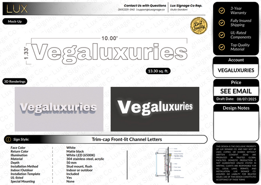 Custom Business Sign for Vegaluxuries