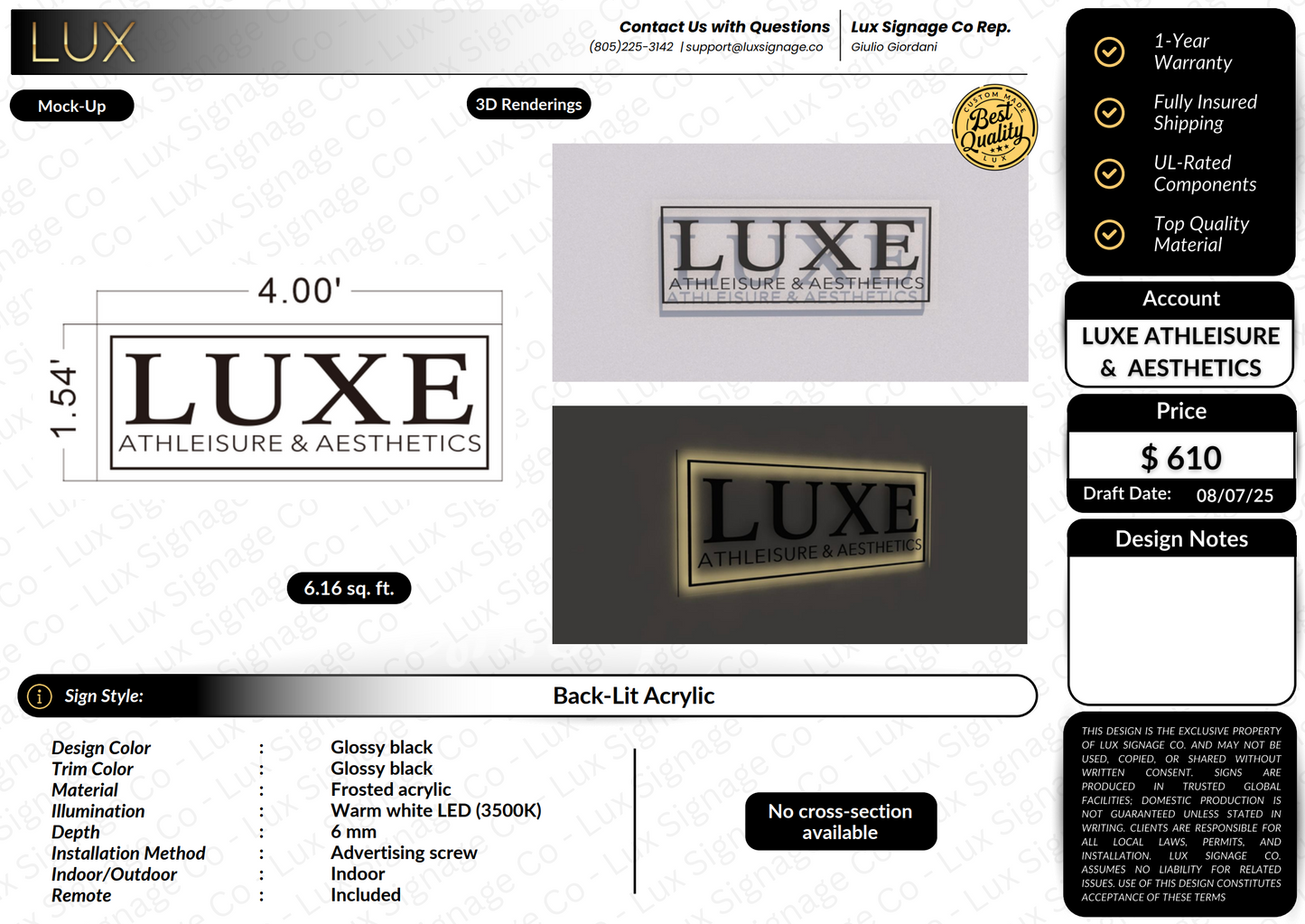 Custom Business Sign for Luxe