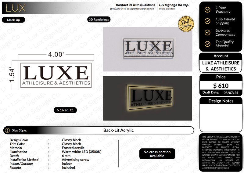 Custom Business Sign for Luxe