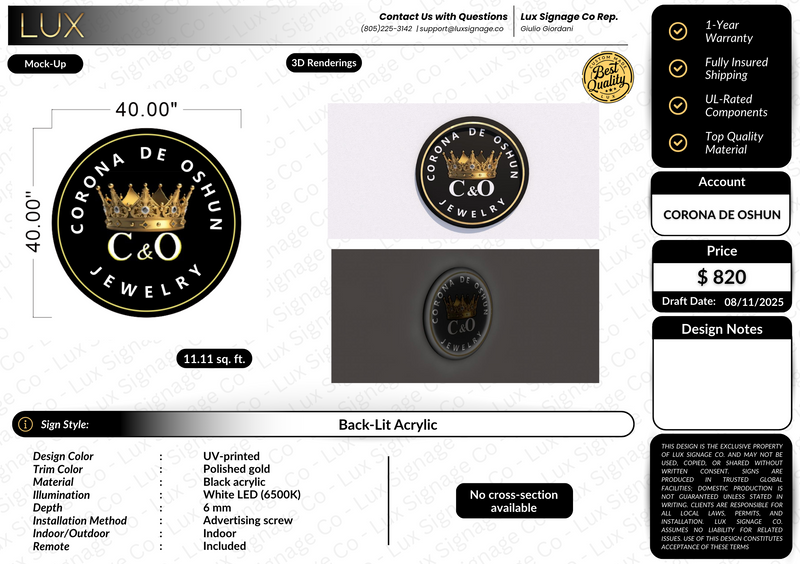 Custom Business Sign for Corona De Oshun