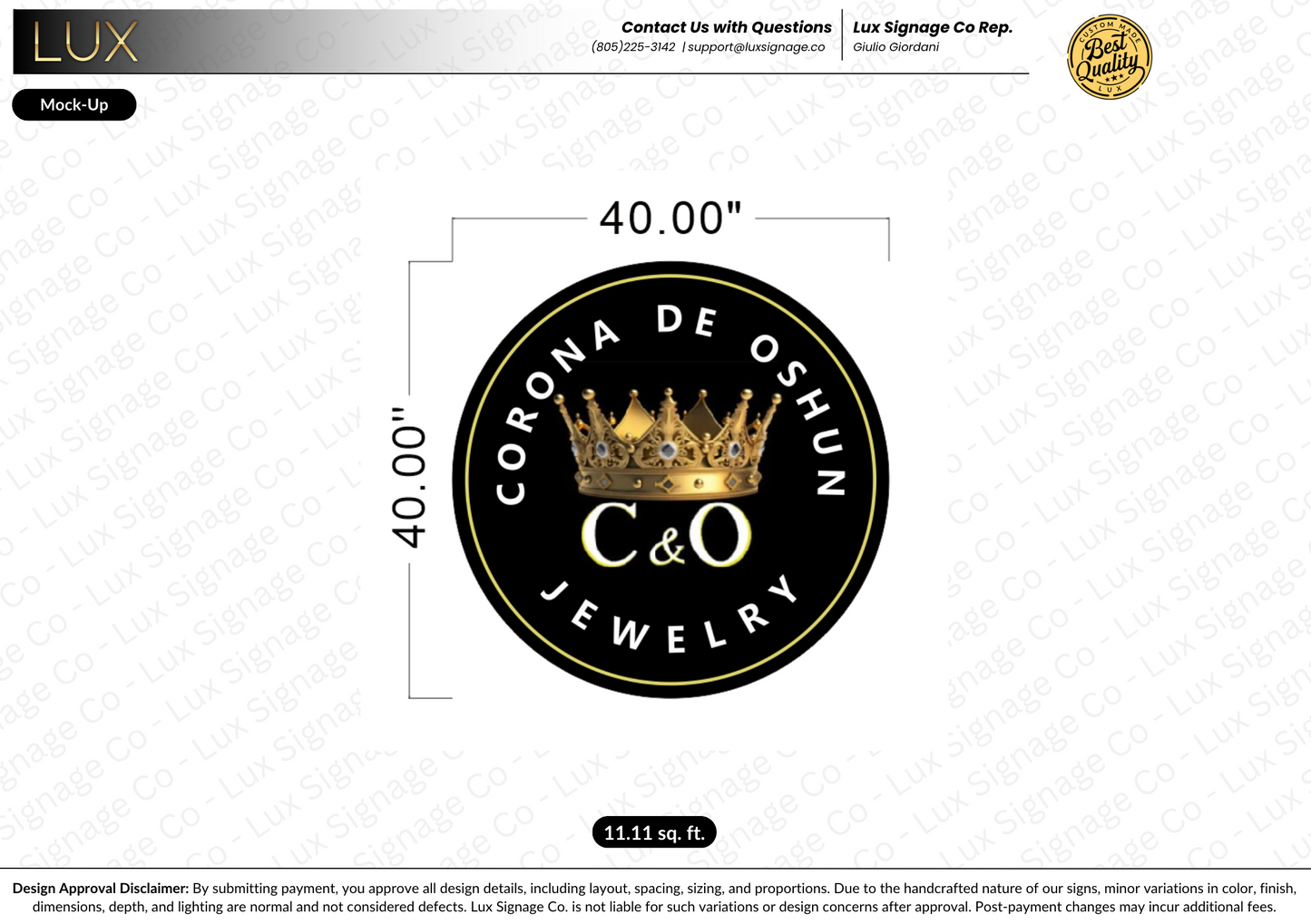 Custom Business Sign for Corona De Oshun