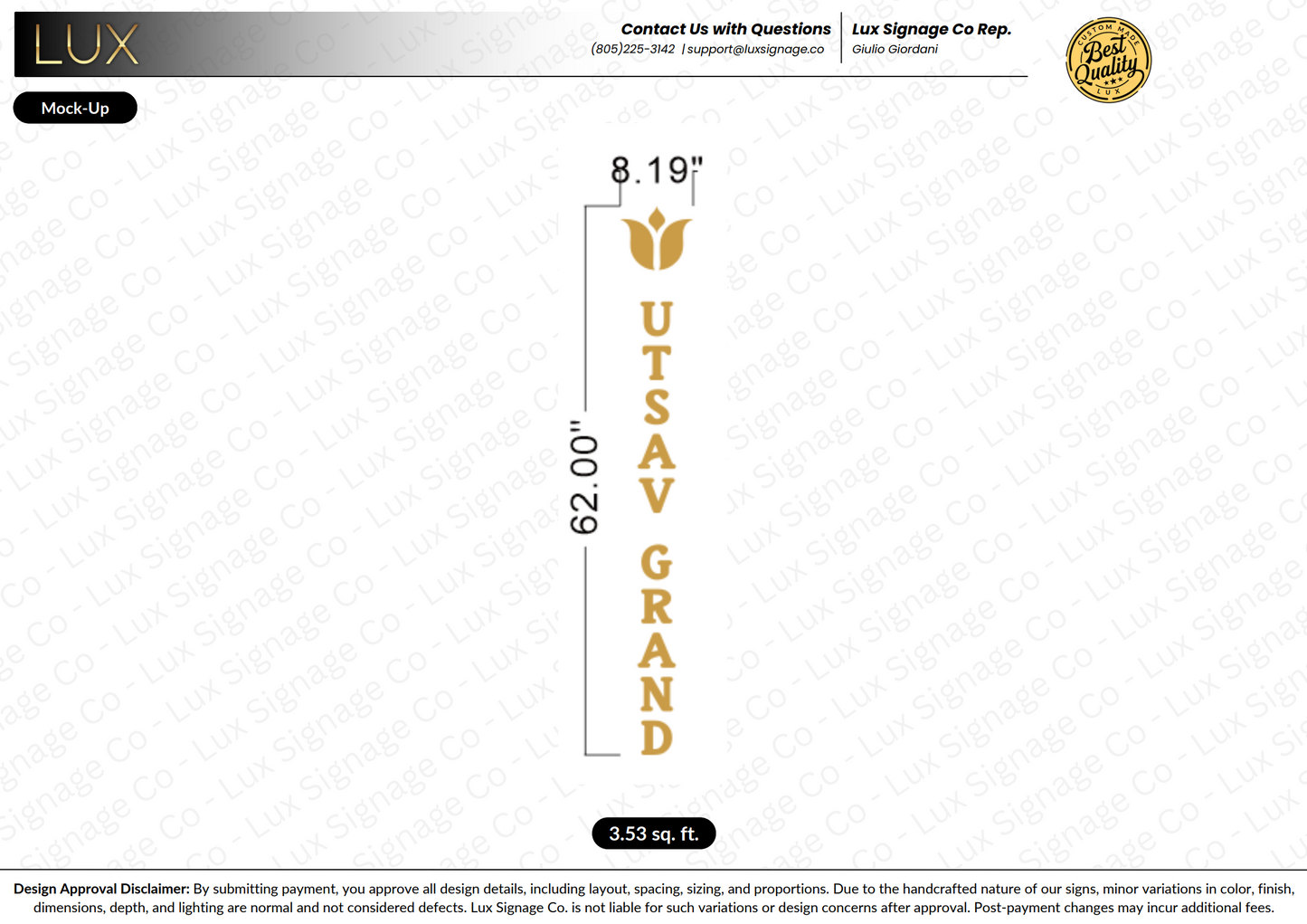 Custom Business Sign for Utsav Grand