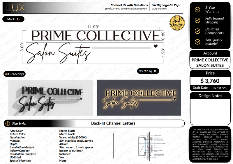 Custom Business Sign for Prime Collective