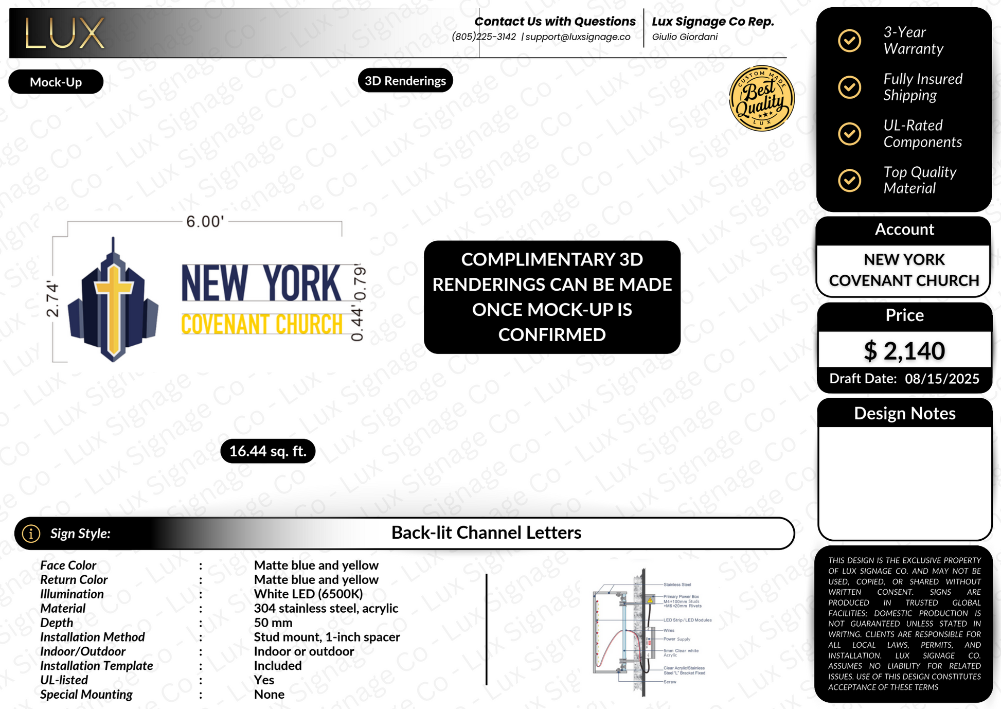 Custom Business Sign for New York Covenant Church