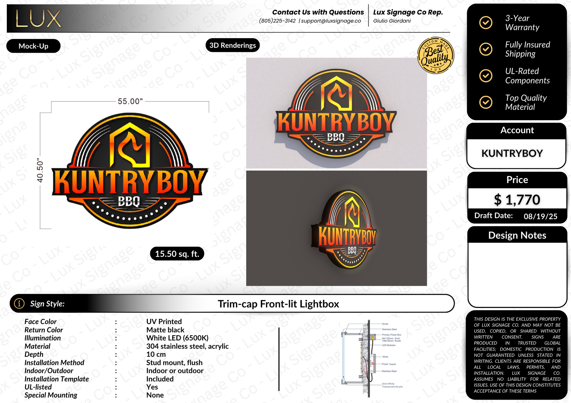 Custom Business Sign for Kuntry Boy BBQ