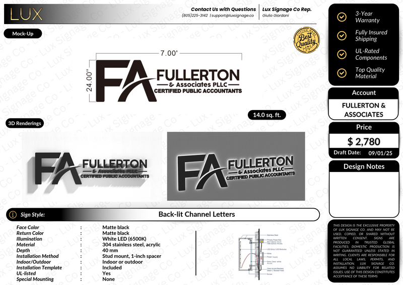 Custom Business Sign for Fullerton & Associates PLLC