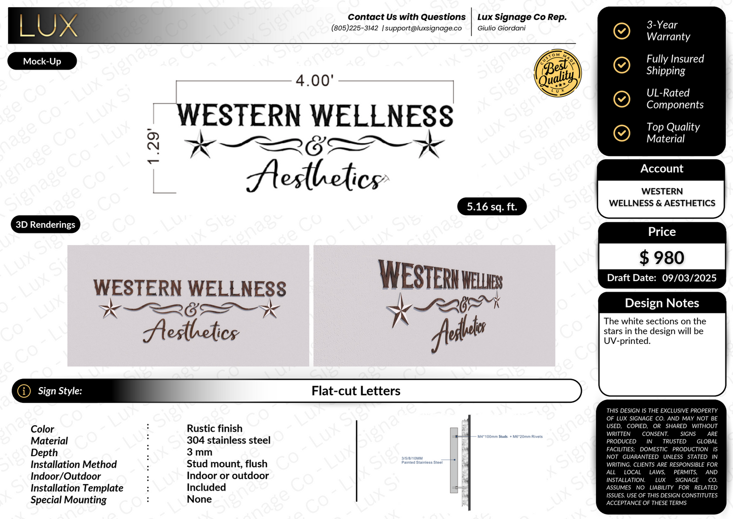 Custom Business Sign for Western Wellness Aesthetics