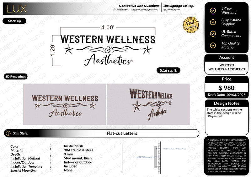 Custom Business Sign for Western Wellness Aesthetics