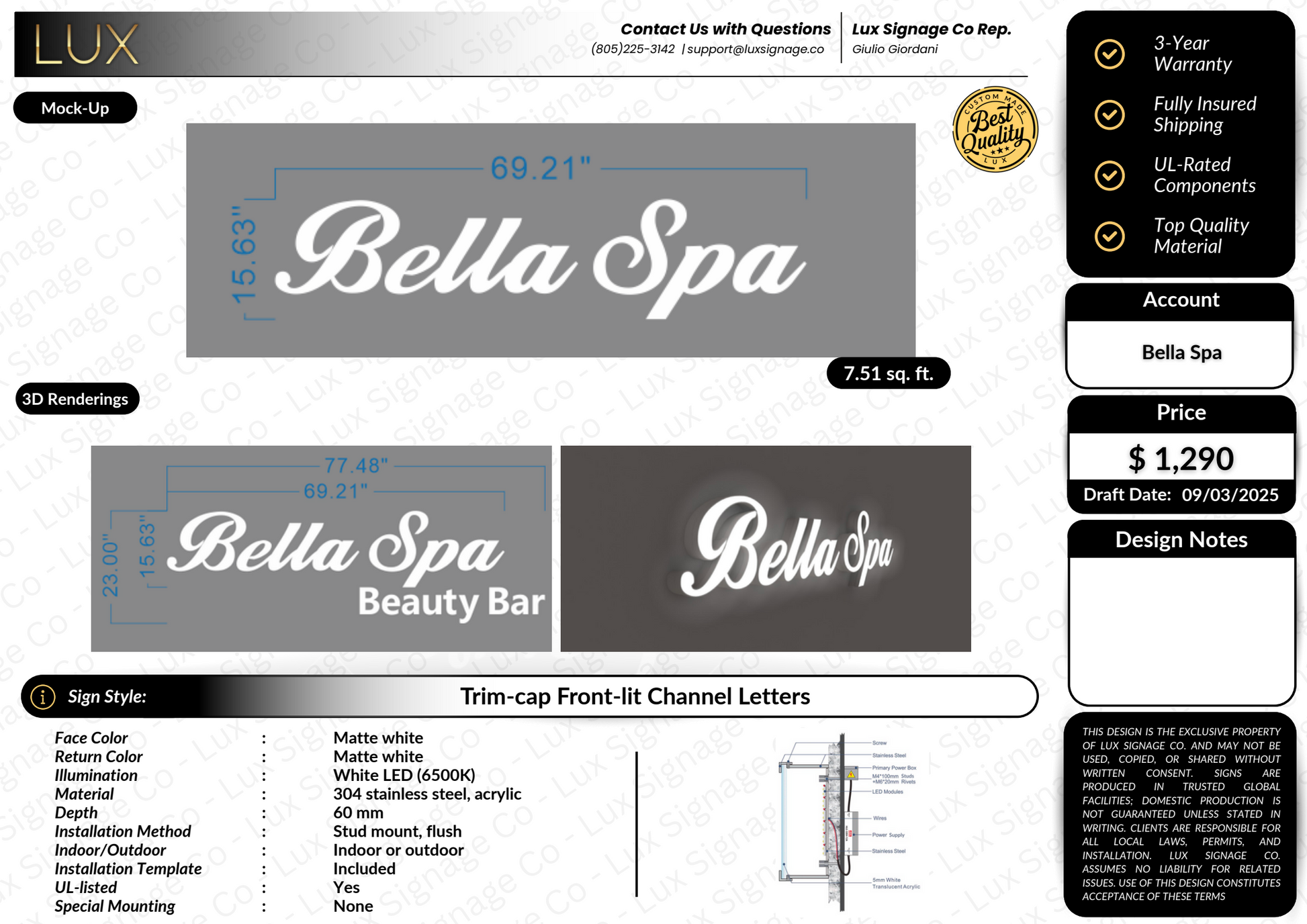 Custom Business Sign for Bella Spa