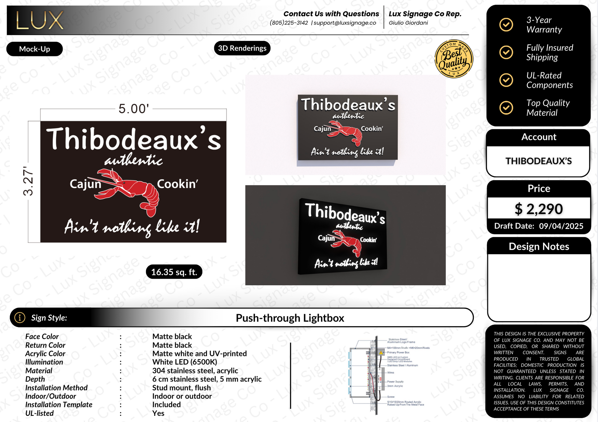 Custom Business Sign for Thibodeaux's Authentic Cajun Cookin'