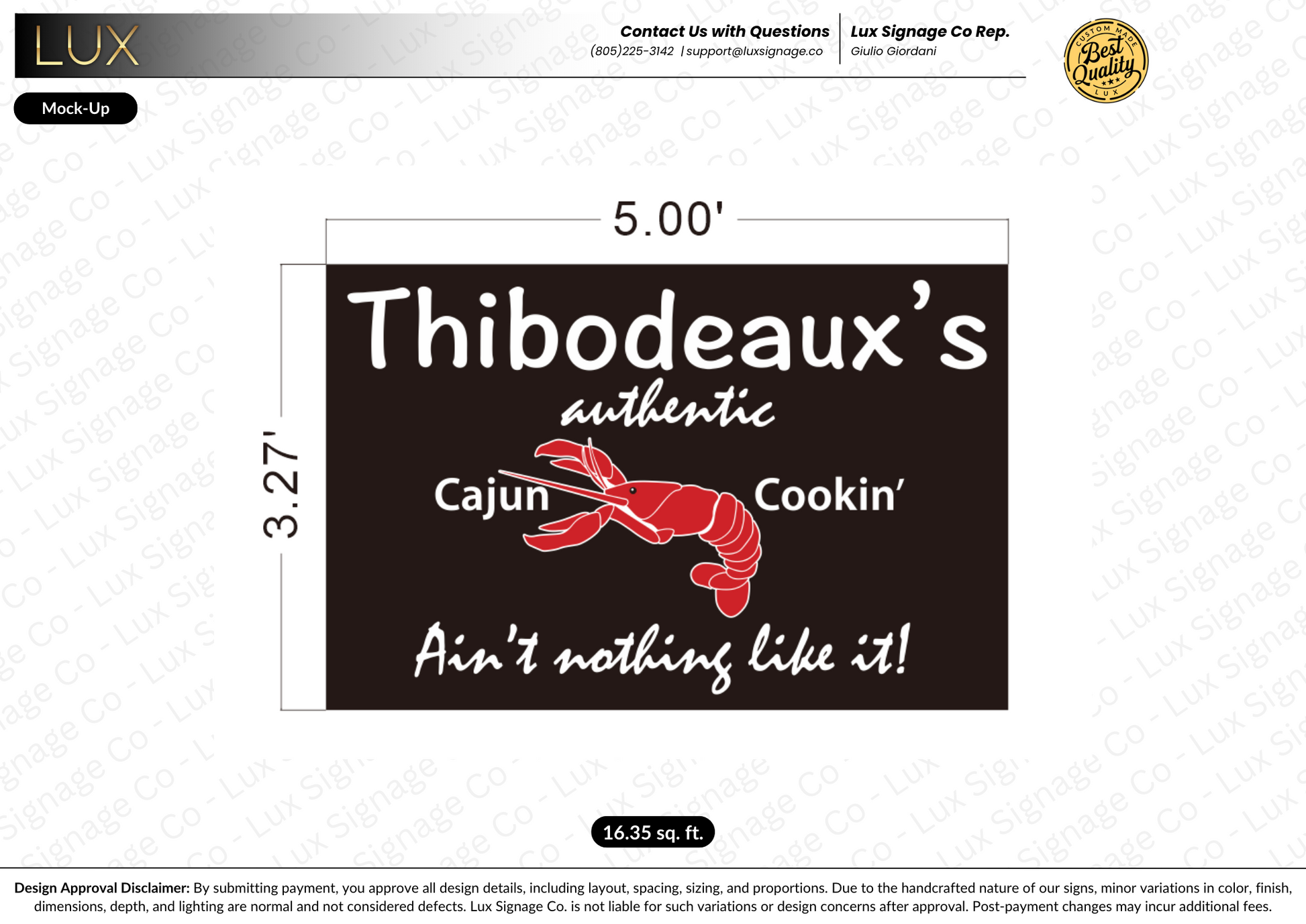 Custom Business Sign for Thibodeaux's Authentic Cajun Cookin'