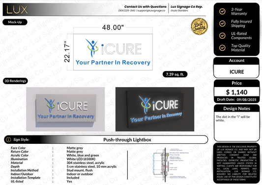 (COLOR CHANGE) Custom Business Sign for iCure