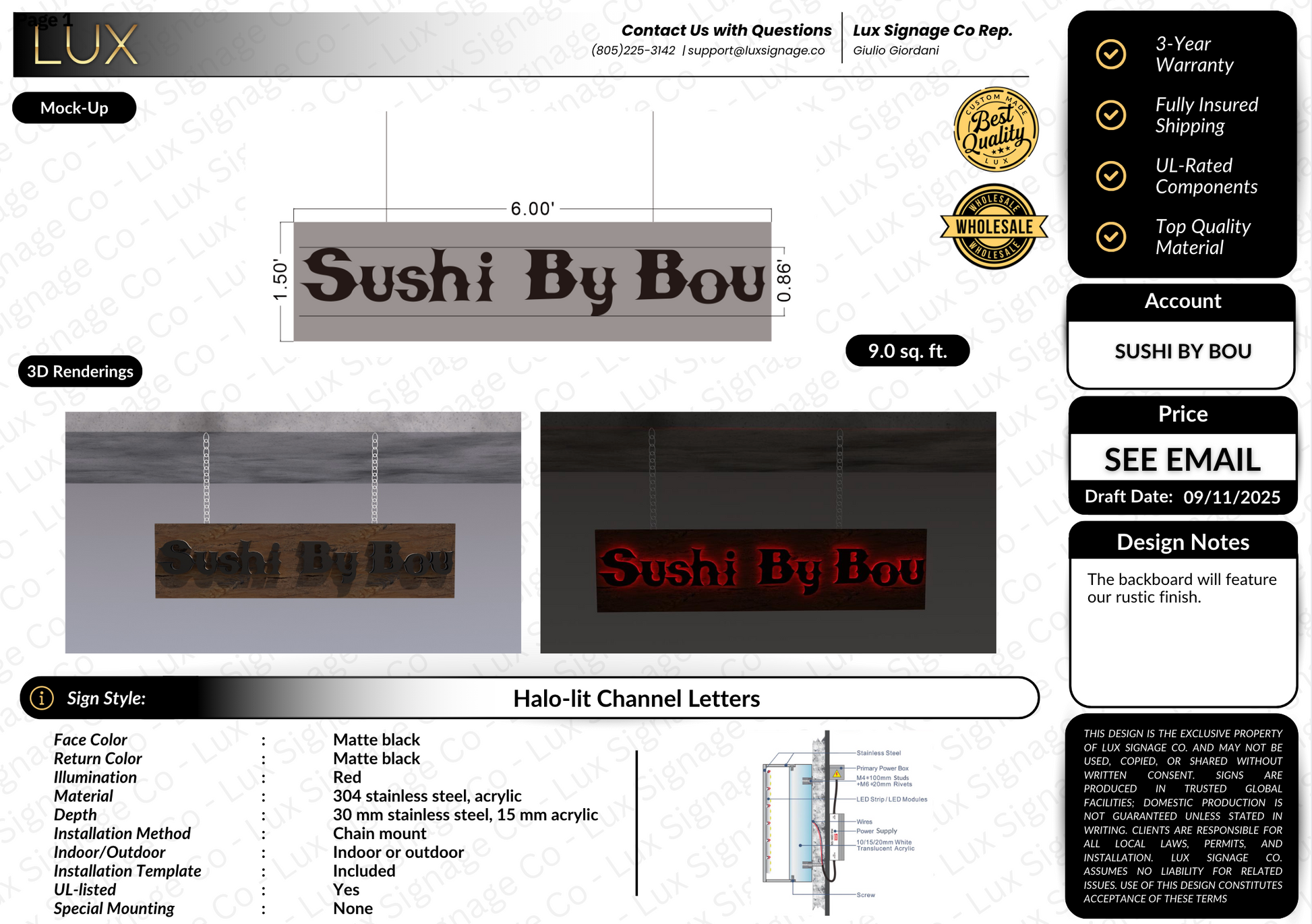 Custom Business Sign for Sushi By Bou