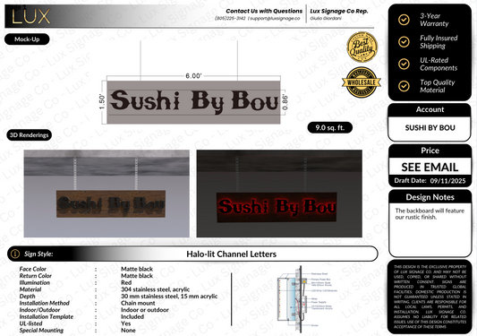 Custom Business Sign for Sushi By Bou