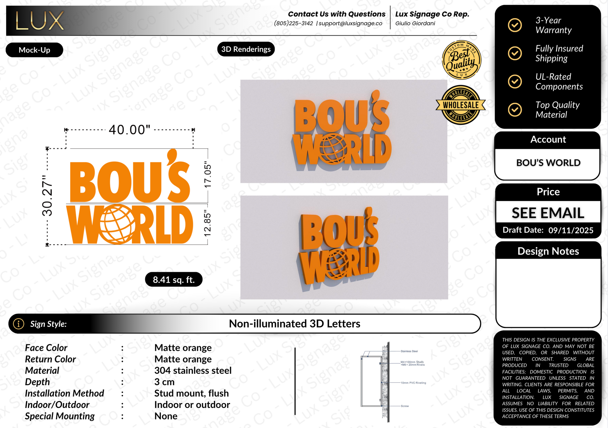 Custom Business Sign for Sushi By Bou