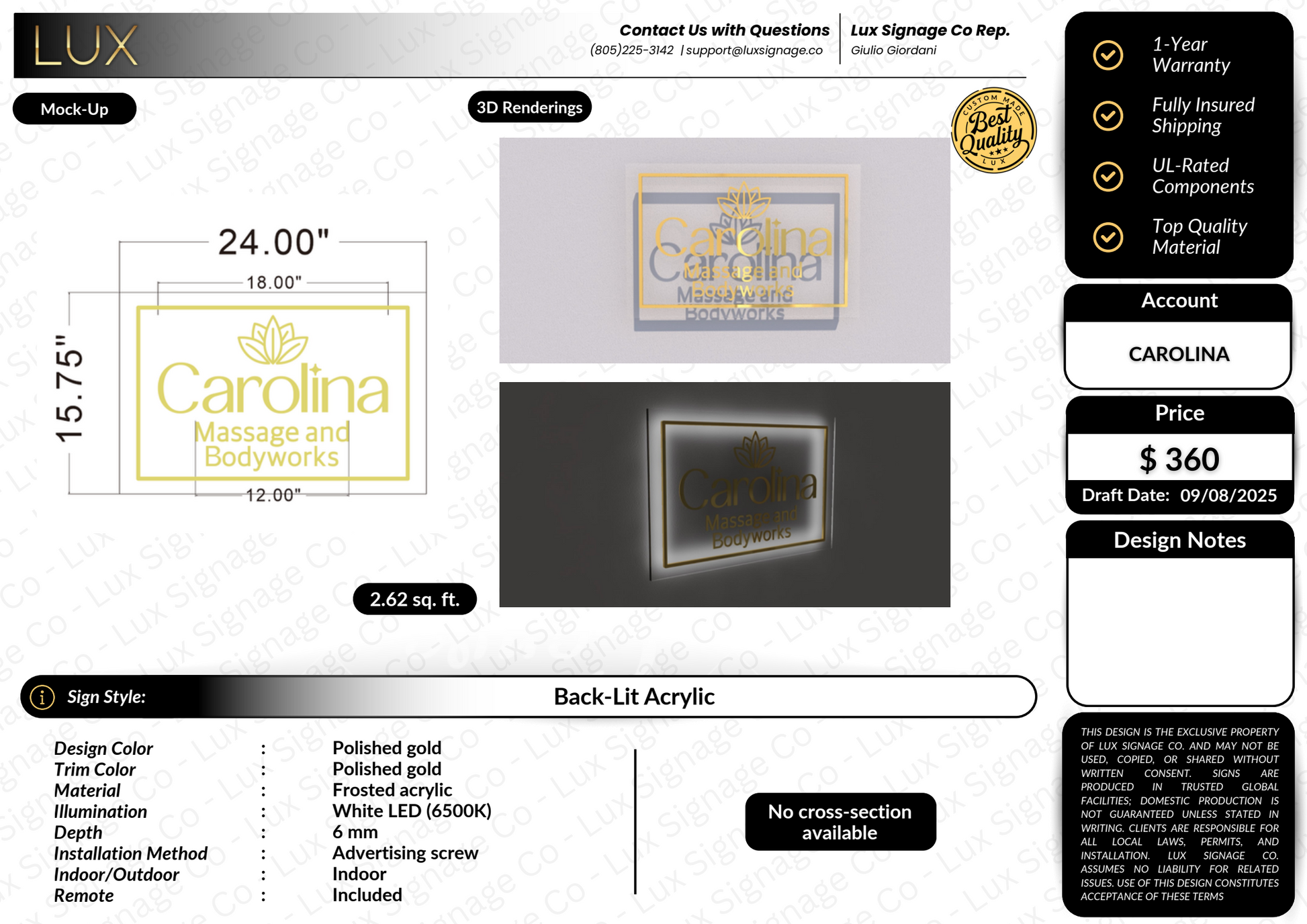 Custom Business Sign for Carolina Massage and Bodyworks