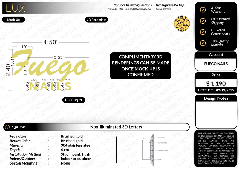 Custom Business Sign for Fuego Nails