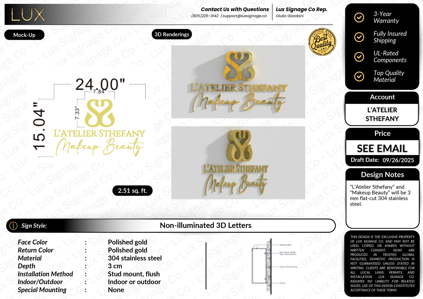 Custom Business Sign for L'Atelier Sthefany