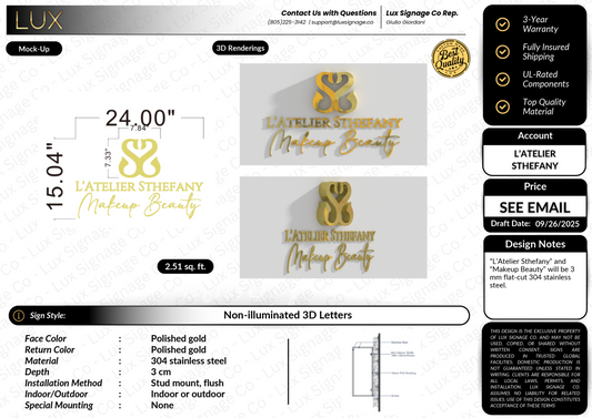 Custom Business Sign for L'Atelier Sthefany