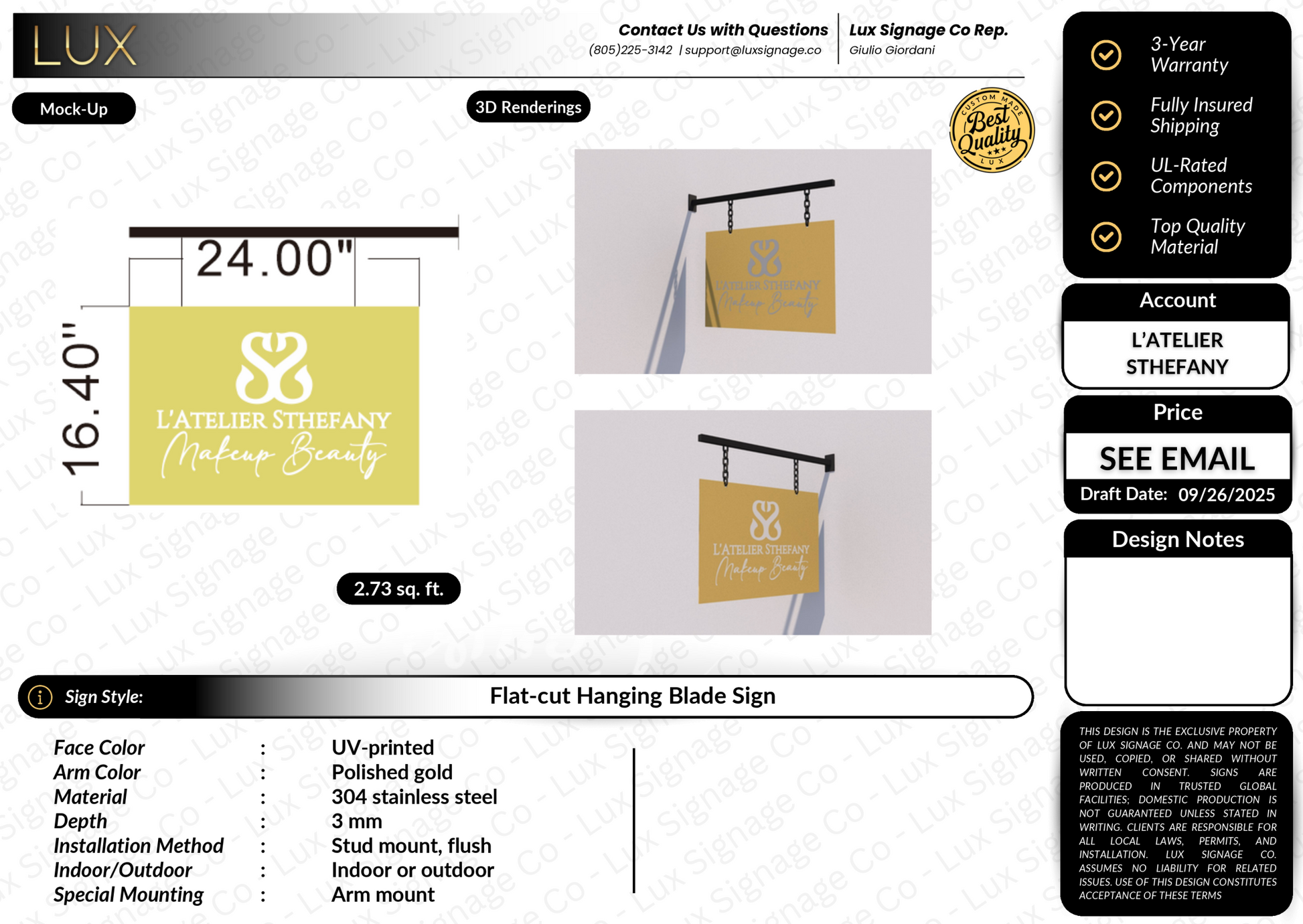 Custom Business Sign for L'Atelier Sthefany