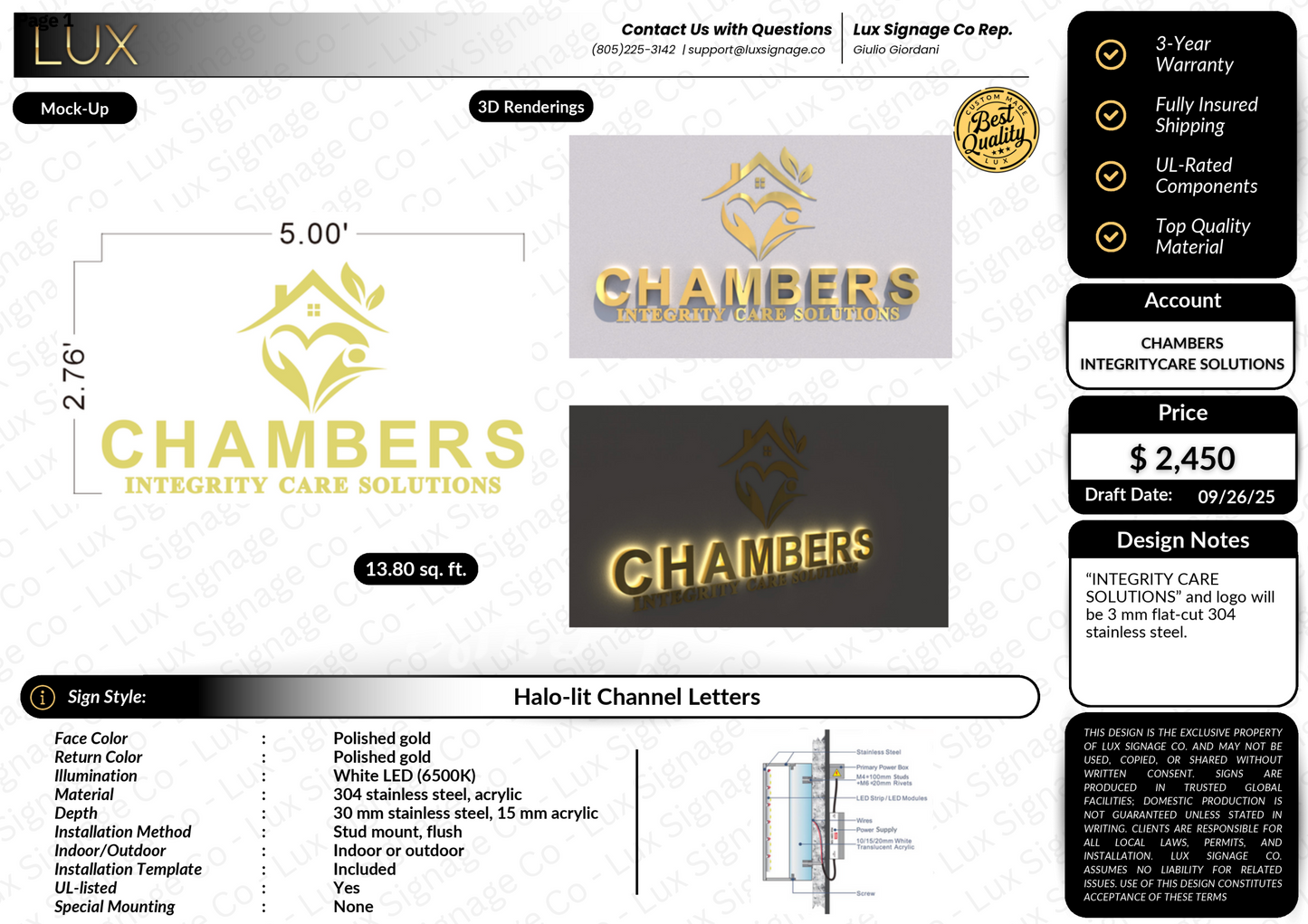 Custom Business Sign for Chambers Integrity Care Solutions (50% Deposit)
