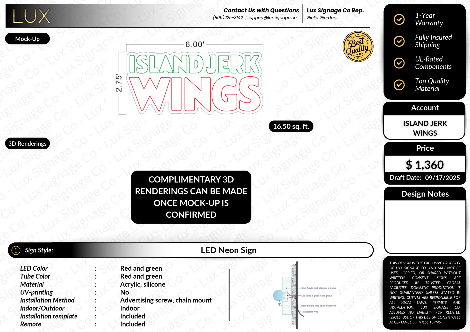 Custom Business Sign for Island Jerk Wings (50% Payment)