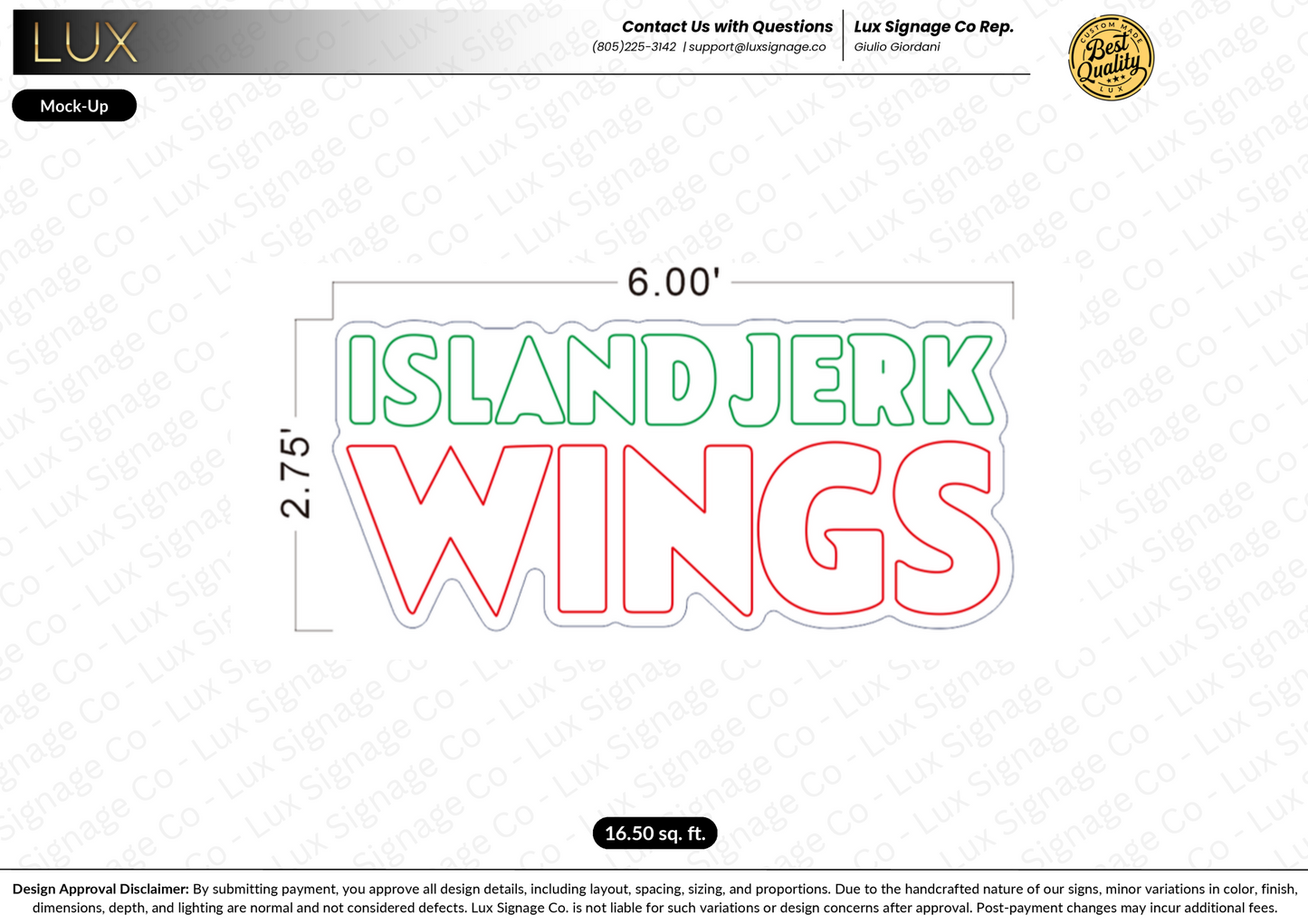 Custom Business Sign for Island Jerk Wings (50% Payment)