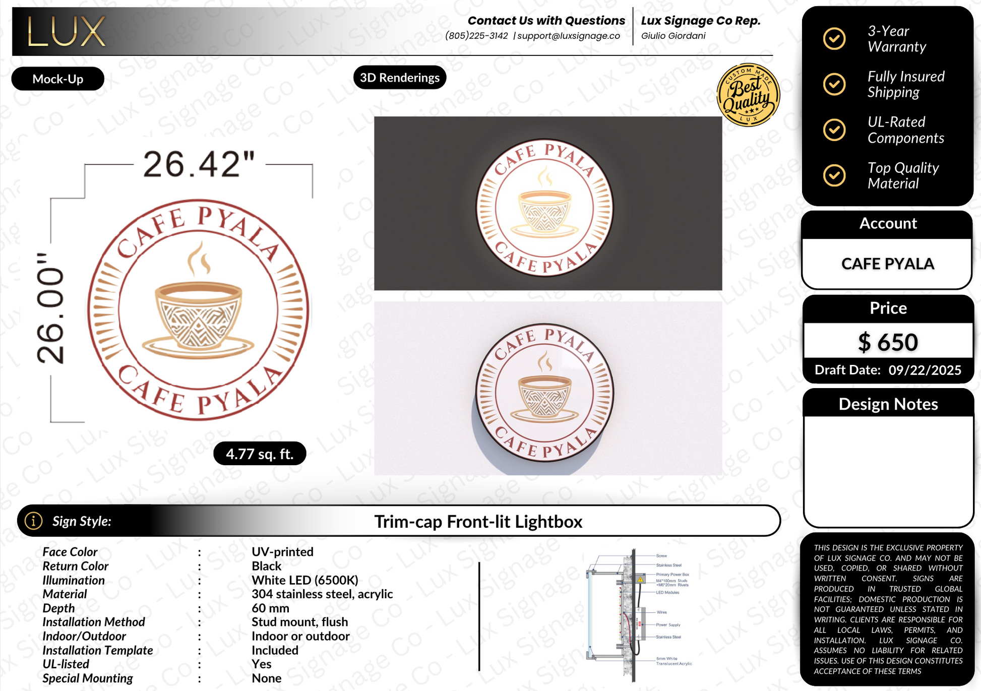 Custom Business Sign for Cafe Pyala